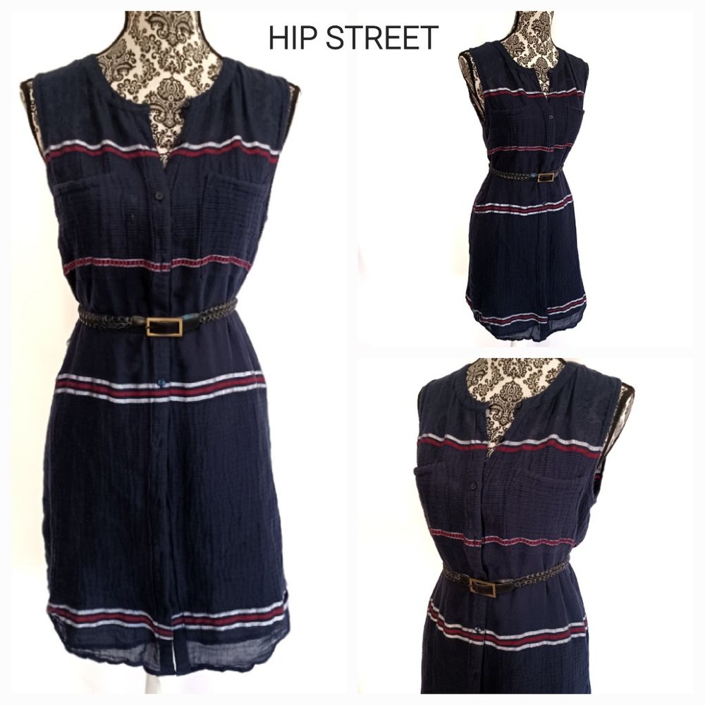 LUCKY BRAND Dress Stripe Gauze Button Front Shift with Under Slip M